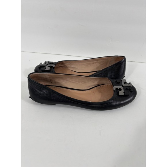 Tory Burch Black Lowell Leather Ballet Flats Embellished Logo Size 7 M - Picture 10 of 16